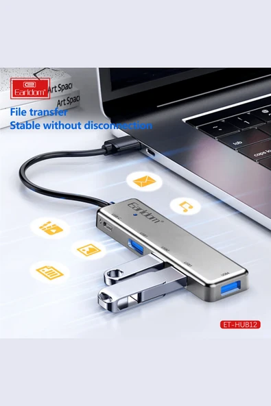 Fuchsia USB 3.0 Portlu Type-C Hub Çoklayıcı Adapter - Resim 4