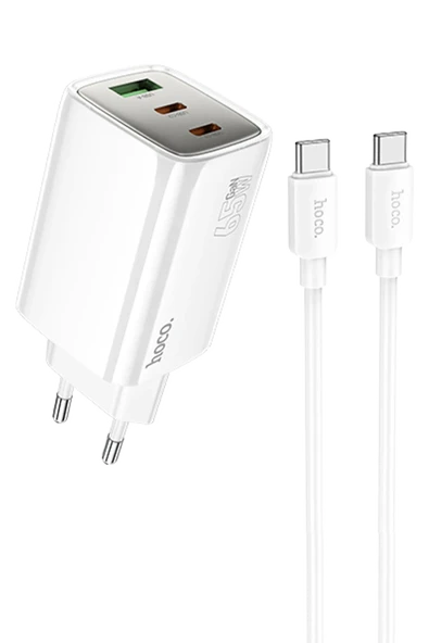 Hoco. N49 Glorious 2 Adet Type-C ve 1 Adet USB Çıkışlı Ekstra Type-C to Type-C Kablolu 65W PD Hızlı Şarj Aleti - Beyaz ürün görseli 1