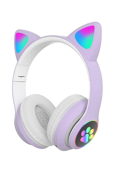 Fuchsia Kedi Kulaklık LED Işıklı Bluetooth Katlanabilir Eğlenceli Mikrofonlu Kulaklık ürün görseli 1