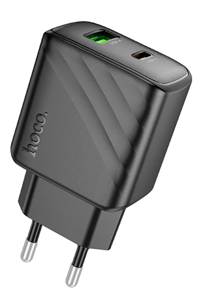 Hoco. CS23A Sunlight 30W 1 Adet Type-C ve 1 Adet USB 3.0 QC Çıkışlı Ekstra Type-C to Lightning Kablolu PD Hızlı Şarj Aleti - Siyah ürün görseli 1