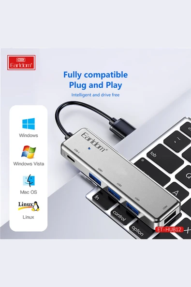 Fuchsia USB 3.0 Portlu Type-C Hub Çoklayıcı Adapter - Resim 3