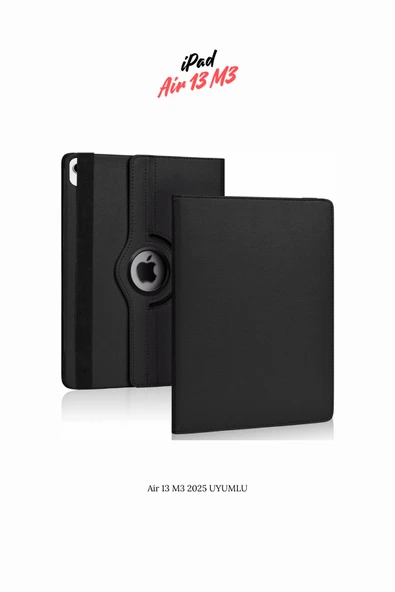 iPad Air 13 M3 2025 Uyumlu 360° Yatay Dikey Dönebilen Deri Tablet Kılıfı ürün görseli 1