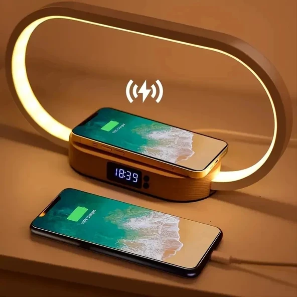DailyTech Çok Fonksiyonlu Kablosuz Hızlı Şarj İstasyonu Standı Led Masa Gece Lambası ürün görseli 1