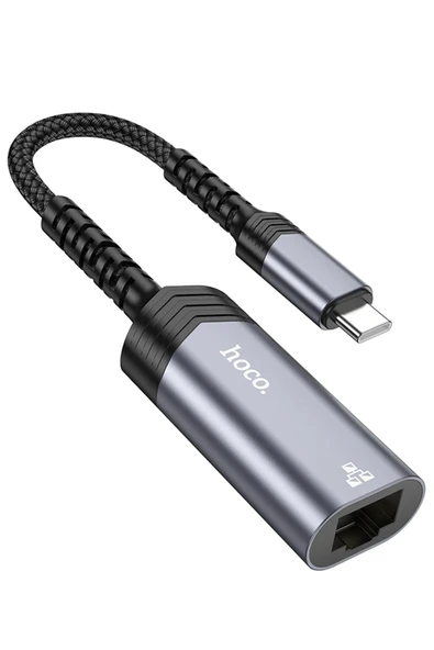 Hoco. UA26 Tak Çalıştır Type-C to RJ45 100 Mbps Ethernet Dönüştürücü - Gri ürün görseli 1