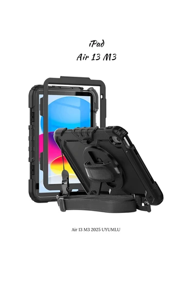 iPad Air 13 M3 Çip 2025 Uyumlu Askılı Defender 360° Dönebilir Standlı Zırh Tablet Kılıfı ürün görseli 1