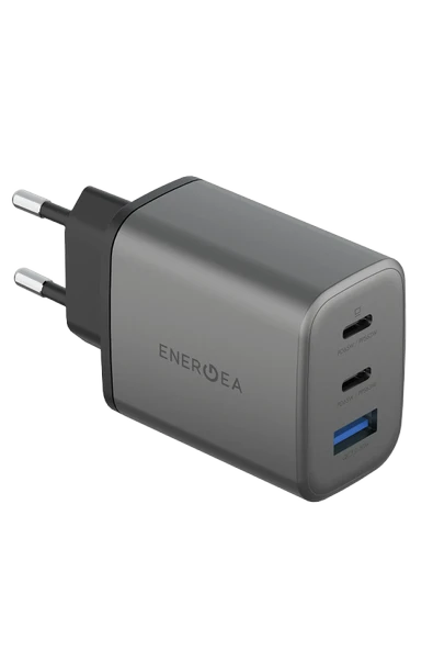 AmpCharge GaN65 2 Adet 65W Type-C ve 30W USB 3.0 Çıkışlı Hızlı Şarj Aleti - Koyu Gri ürün görseli 1