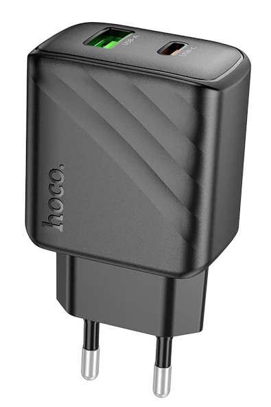 Hoco. CS23A Sunlight 30W 1 Adet Type-C ve 1 Adet USB 3.0 QC Çıkışlı PD Hızlı Şarj Aleti - Siyah ürün görseli 1