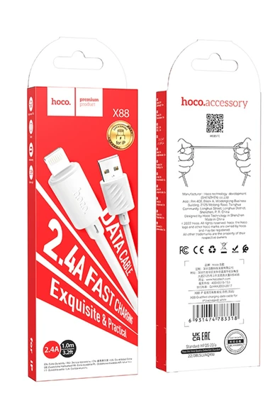 Hoco. X88 1M USB to Lightning Şarj Data Kablosu - Beyaz - Resim 6
