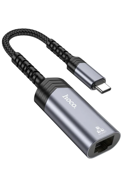 Hoco. UA26 Tak Çalıştır Type-C to RJ45 1000 Mbps Ethernet Dönüştürücü - Gri ürün görseli 1