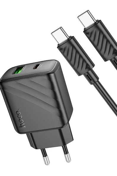Hoco. CS23A Sunlight 30W 1 Adet Type-C ve 1 Adet USB 3.0 QC Çıkışlı Ekstra Type-C to Type-C Kablolu PD Hızlı Şarj Aleti - Siyah ürün görseli 1
