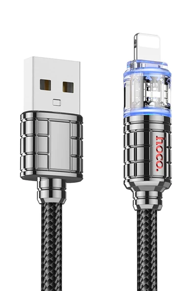 Hoco. U122 1.2M Lantern USB to Lightning Şarj Data Kablosu - Siyah - Resim 2