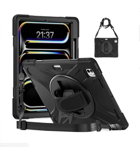 iPad Pro 11 2025 M5 Çip Uyumlu Defender Askılı 360° Dönebilir Standlı Zırh Tablet Kılıfı ürün görseli 1