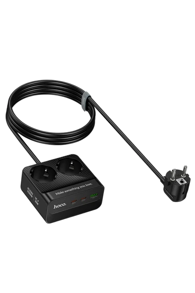 Hoco. AC27 Descanso 5in1 2M 2500W Priz Dönüştürücü - Siyah ürün görseli 1