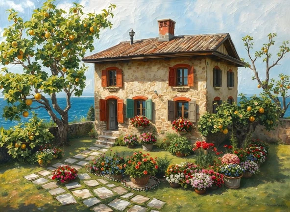Nova Puzzle 1000 Parça Bahar Kokulu Sahil Evi Puzzle - Çiçekli Ev ürün görseli 1