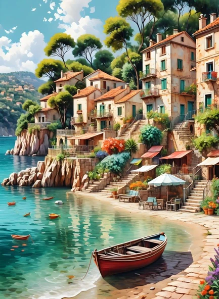Nova Puzzle 1000 Parça Huzurlu Bir Sahil Kasabası Puzzle - Deniz Manzarası ürün görseli 1