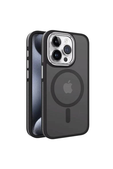 Fuchsia iPhone 15 Pro Max ile Uyumlu Winner Kablosuz Şarj Özellikli Kapak - Siyah ürün görseli 1