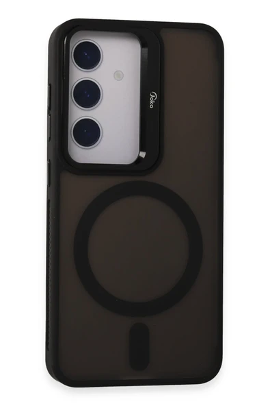 Fuchsia Samsung Galaxy S24 ile Uyumlu Flet Lens Kablosuz Şarj Özellikli Kapak - Siyah ürün görseli 1