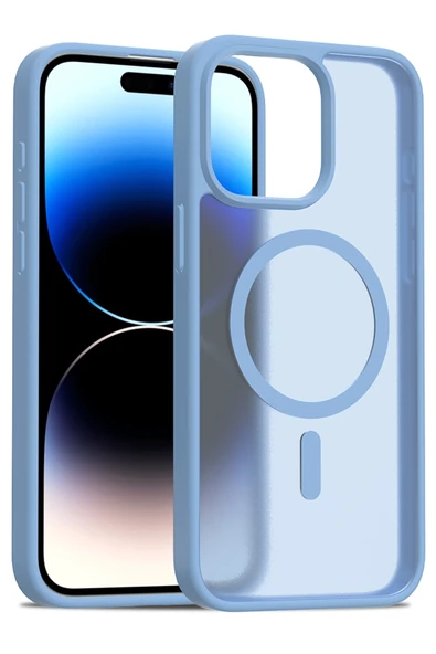 Fuchsia iPhone 14 Pro Max ile Uyumlu Jota Kablosuz Şarj Özellikli Kapak - Açık Mavi ürün görseli 1