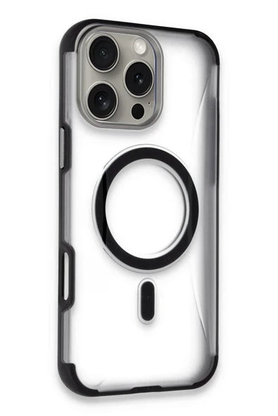 Fuchsia iPhone 16 Pro Max ile Uyumlu Hilton Kablosuz Şarj Özellikli Kapak - Siyah ürün görseli 1
