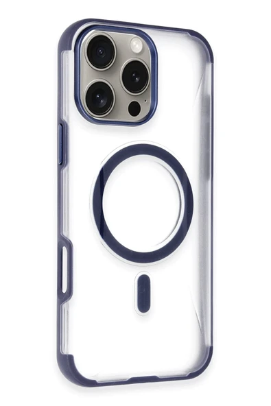 Fuchsia iPhone 14 Pro Max ile Uyumlu Hilton Kablosuz Şarj Özellikli Kapak - Lacivert ürün görseli 1