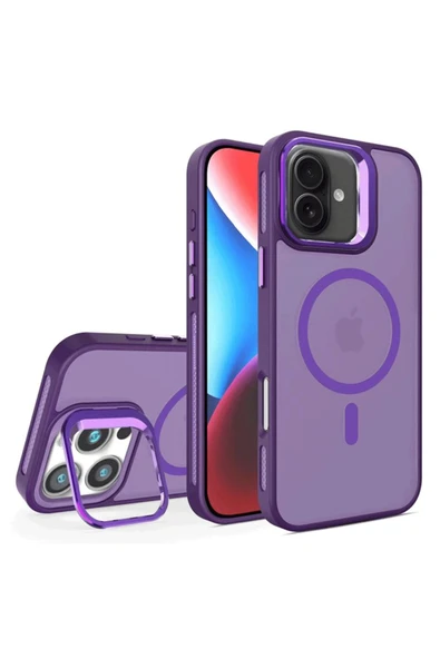 Fuchsia iPhone 16 Plus ile Uyumlu Flet Lens Kablosuz Şarj Özellikli Kapak - Derin Mor ürün görseli 1