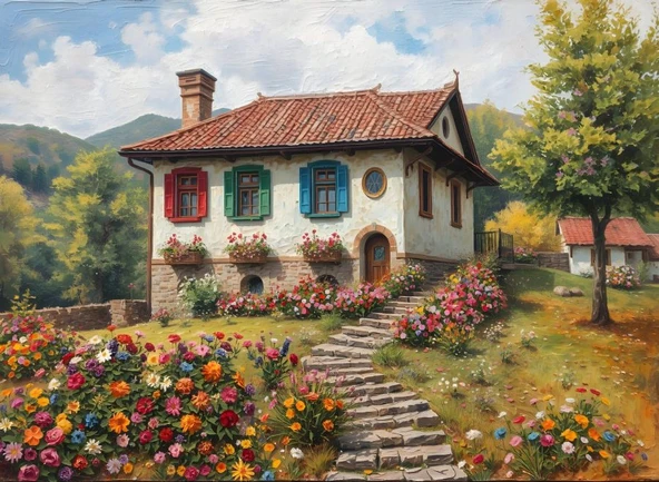 Nova Puzzle 1000 Parça Bahar Rüyası Puzzle - Dağ Evi ve Merdivenler ürün görseli 1