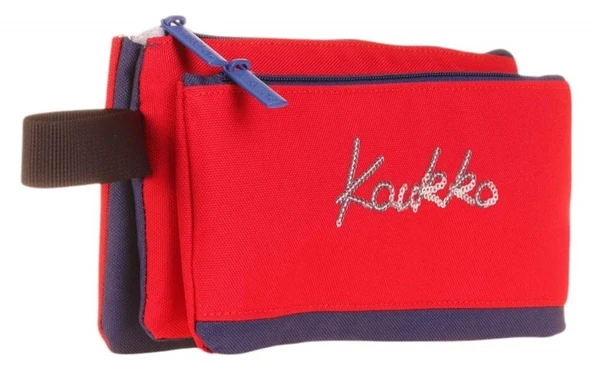 Kaukko İki Bölmeli Kırmızı Love Baskılı Kız Çocuk Akordion Kalem Çantası - K2674 ürün görseli 1