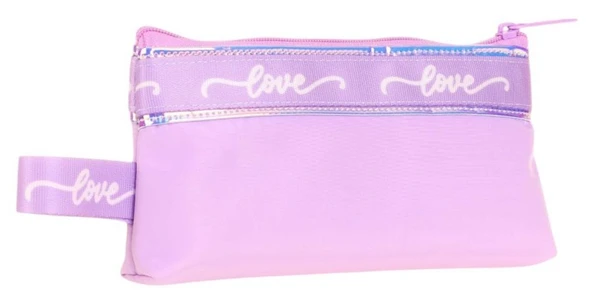 Kaukko Mirror Love Şeritli Kız Çocuk Pembe Cüzdan Tip Tek Gözlü Kalemlik - K2667 ürün görseli 1