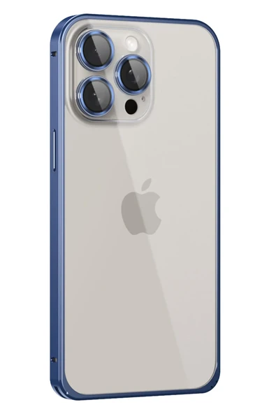 Fuchsia iPhone 15 Pro ile Uyumlu Metal Bumper Mat Kapak - Lacivert ürün görseli 1