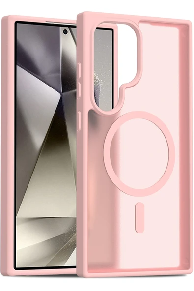 Fuchsia Samsung Galaxy S24 Ultra ile Uyumlu Jota Kablosuz Şarj Özellikli Kapak - Pudra ürün görseli 1