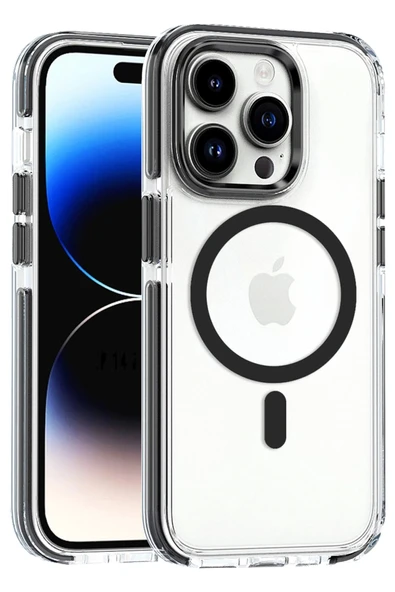 Fuchsia iPhone 15 Pro Max ile Uyumlu Bella Kablosuz Şarj Özellikli Kapak - Siyah ürün görseli 1