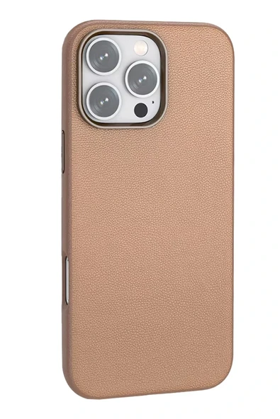 Fuchsia iPhone 16 Pro ile Uyumlu Wonder Deri Kablosuz Şarj Özellikli Kapak - Bronz ürün görseli 1