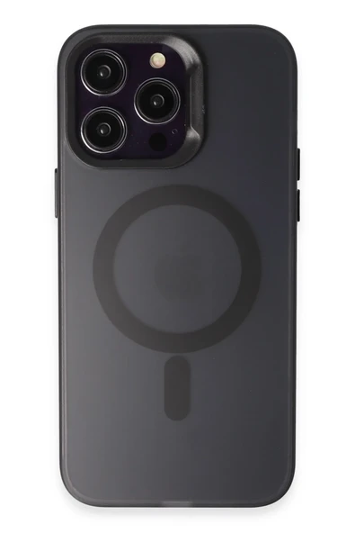 Fuchsia iPhone 15 Pro Max ile Uyumlu Kılıf Mateks Kablosuz Şarj Özellikli Kapak - Siyah ürün görseli 1