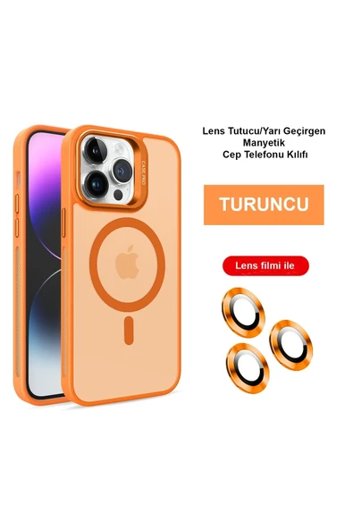 Fuchsia iPhone 14 Pro Max ile Uyumlu Kılıf Flet Lens Kablosuz Şarj Özellikli Kapak - Turuncu ürün görseli 1