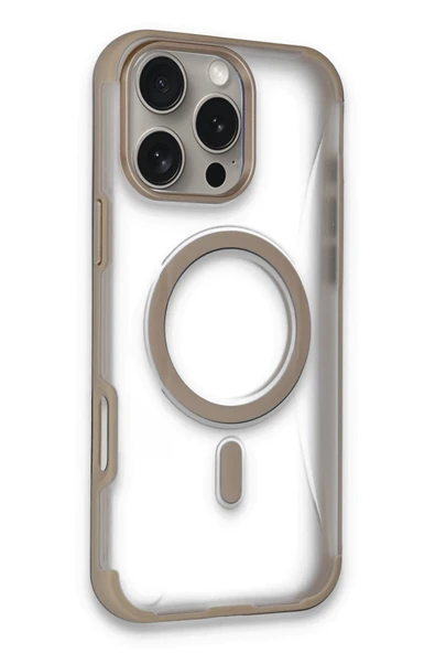 Fuchsia iPhone 16 Pro ile Uyumlu Hilton Kablosuz Şarj Özellikli Kapak - Gold ürün görseli 1