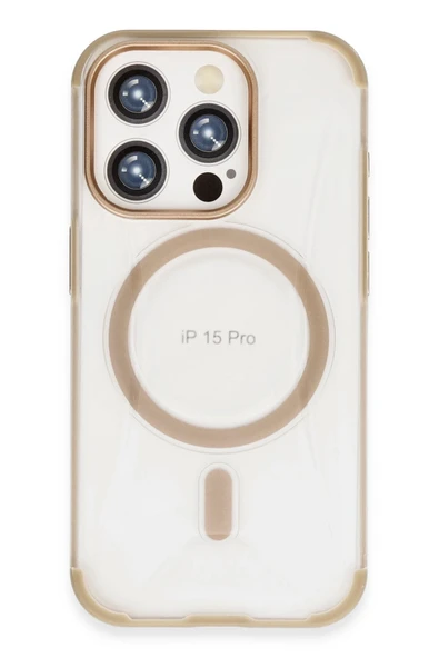 Fuchsia iPhone 15 Pro ile Uyumlu Hilton Kablosuz Şarj Özellikli Kapak - Gold ürün görseli 1