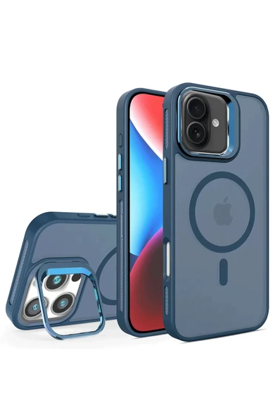 Fuchsia iPhone 16 Plus ile Uyumlu Flet Lens Kablosuz Şarj Özellikli Kapak - Lacivert ürün görseli 1