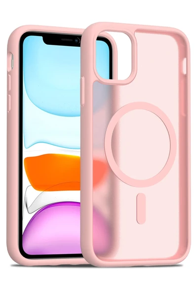 Fuchsia iPhone 12 ile Uyumlu Jota Kablosuz Şarj Özellikli Kapak - Pudra ürün görseli 1