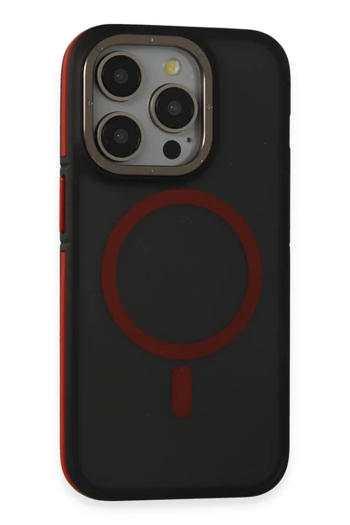 Fuchsia iPhone 15 Pro Max ile Uyumlu Rocky Kablosuz Şarj Özellikli Kapak - Siyah-Kırmızı ürün görseli 1
