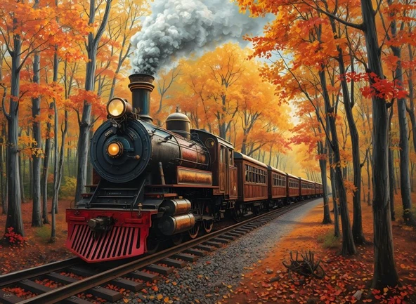 Nova Puzzle 1000 Parça Buharlı Sonbahar Yolculuğu Puzzle - Kara Tren ürün görseli 1