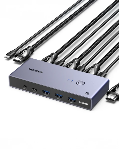 UGREEN 8K HDMI KVM Switch 2-in-1, 2xHDMI In, 2xUSB-C In, 1*HDMI Out, 3*USB-A, 1*USB-C, 1*Mini USB, 25961 ürün görseli 1