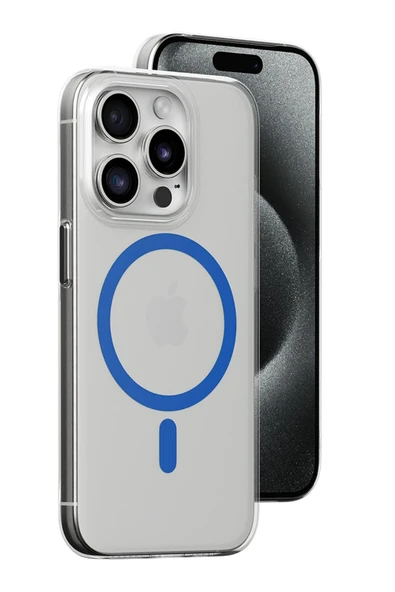 Fuchsia iPhone 15 Pro ile Uyumlu Kılıf Bubble Kablosuz Şarj Özellikli Kapak - Mavi ürün görseli 1