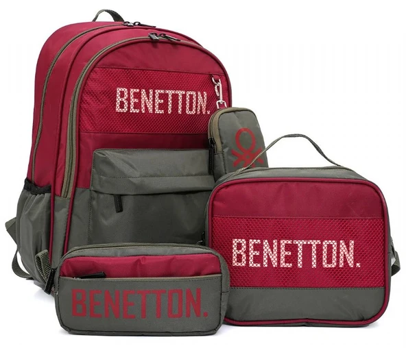 Benetton Bordo Haki Üçlü Erkek Çocuk Okul Çanta Seti - 21031 ürün görseli 1