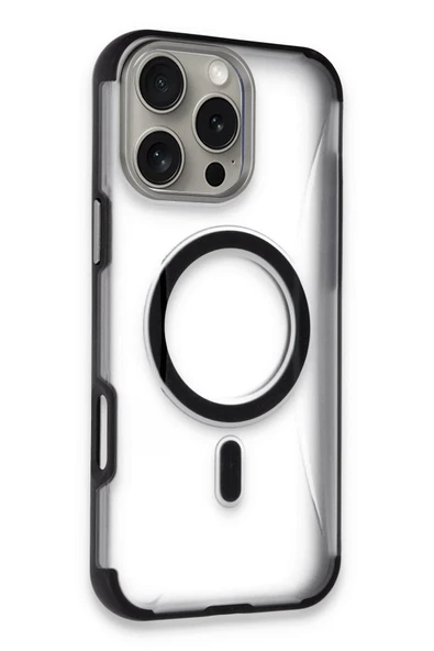Fuchsia iPhone 14 Pro Max ile Uyumlu Hilton Kablosuz Şarj Özellikli Kapak - Siyah ürün görseli 1
