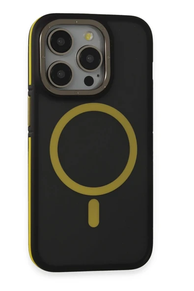 Fuchsia iPhone 14 Pro Max ile Uyumlu Kılıf Rocky Kablosuz Şarj Özellikli Kapak - Siyah-Sarı ürün görseli 1