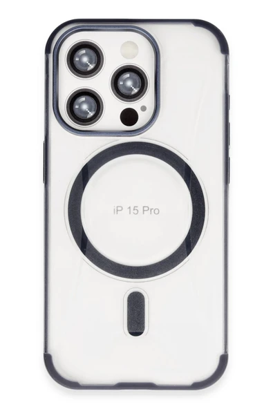 Fuchsia iPhone 15 Pro Max ile Uyumlu Hilton Kablosuz Şarj Özellikli Kapak - Lacivert ürün görseli 1