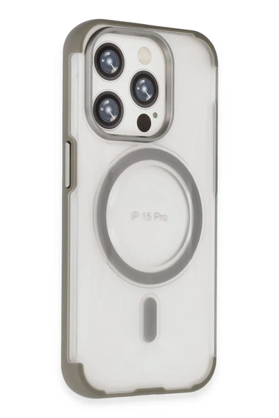 Fuchsia iPhone 15 Pro ile Uyumlu Hilton Kablosuz Şarj Özellikli Kapak - Titan Gri ürün görseli 1