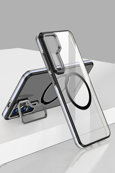 Fuchsia Samsung Galaxy S24 ile Uyumlu Crystal Kablosuz Şarj Özellikli Kapak - Siyah ürün görseli 1