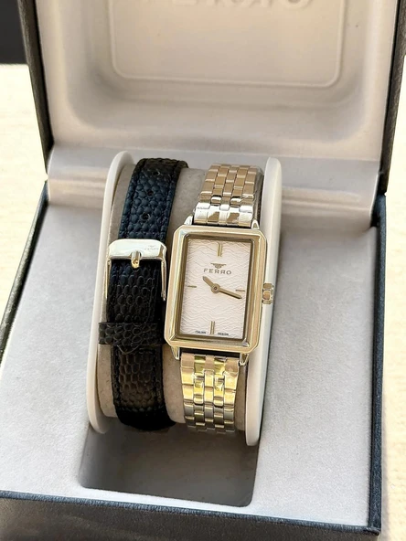 Ferro FL21626AWT-B Quartz Çift Kordonlu 22 mm Kadın Kol Saati ürün görseli 1