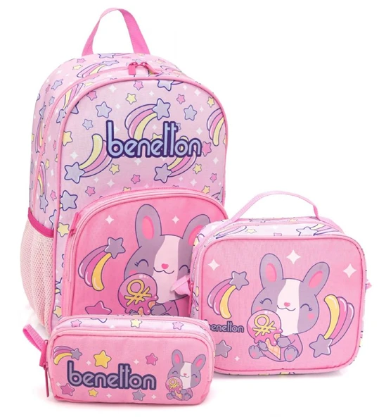 Benetton Kız Çocuk Açık Pembe Üçlü İlkokul Çanta Seti 21032 ürün görseli 1